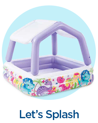 Inflatable baby pool with cartoon sea animal prints and shaded canopy.
